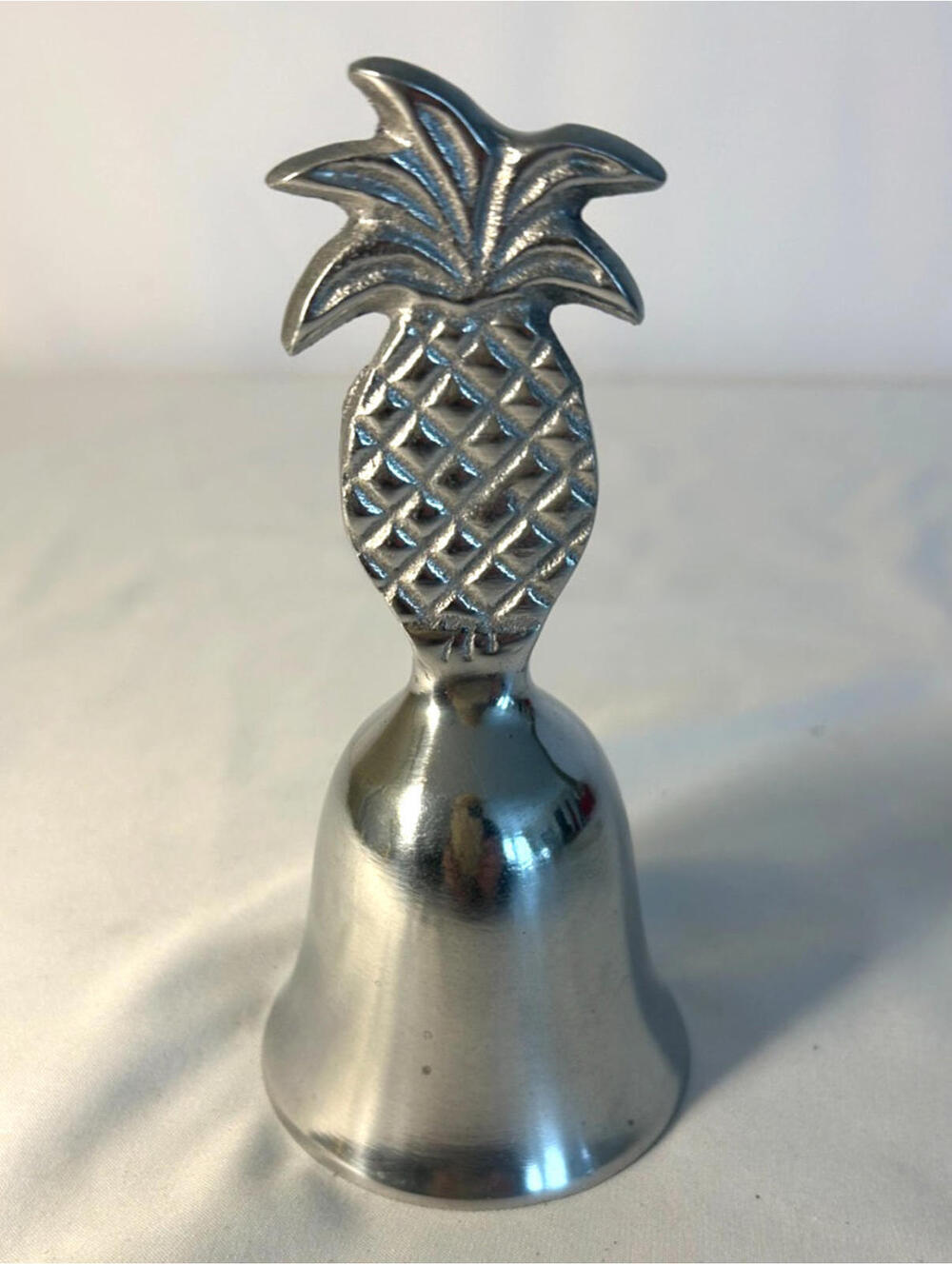 Vintage Metal Pineapple Hand Bell Silver Tone Decorative Bell Coastal Decor